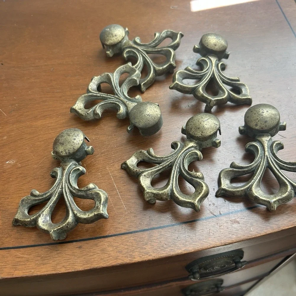 Vintage KBC R796 R97 Brass Tone Bail Drawer Pulls Set of 6 Ornate Hardware